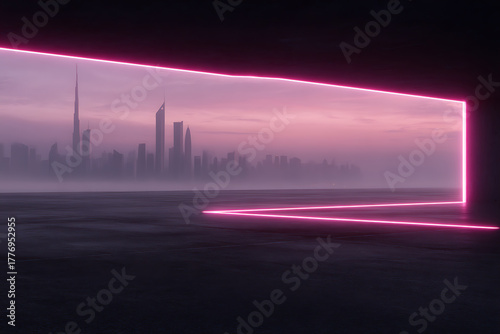 retro-futuristic cityscape, cityscape with neon lights and film grain texture evokes a retro-futuristic vibe at dusk