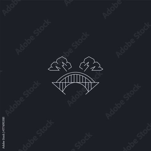 Bridge and cloud line art peaceful connection in nature logo design.