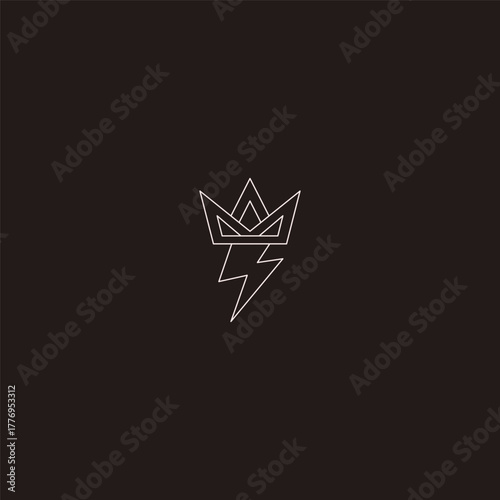 Crown and lightning line art power and royalty striking logo design.