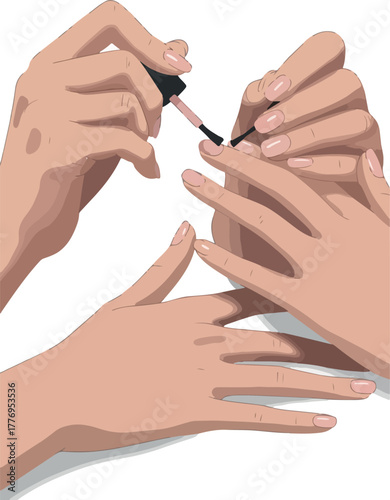 Woman Applying Nail Polish To Another Woman's Hand Light Skin Tone