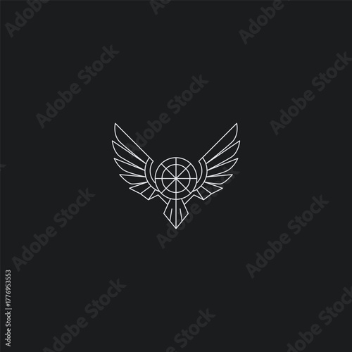 Orb and wing line art freedom and unity floating logo concept.