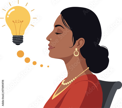 Woman Thinking Idea Light Bulb Idea Bulb Yellow White Background Isolated