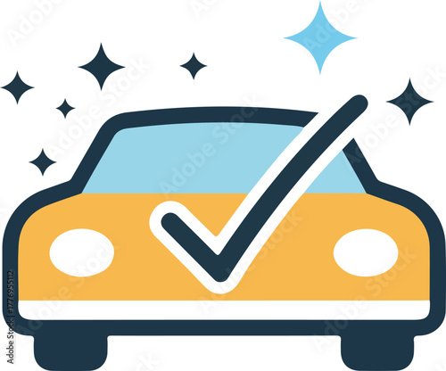Yellow Car With Check Mark And Sparkles Minimalist Illustration