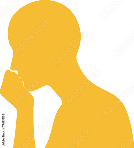 Yellow Silhouette Man Thinking Hand on Chin Minimalist Illustration