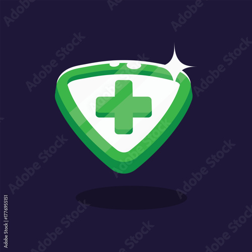 Green and White Shield with a Plus for Health/Healing