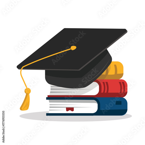 Graduated with a pile of books and have completed education. Stock Illustration
