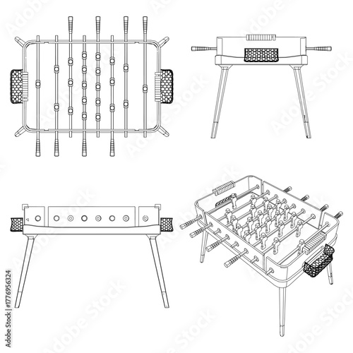 Football And Soccer Table Game Vector. Illustration Of Foosball Table Game Isolated On White Background.