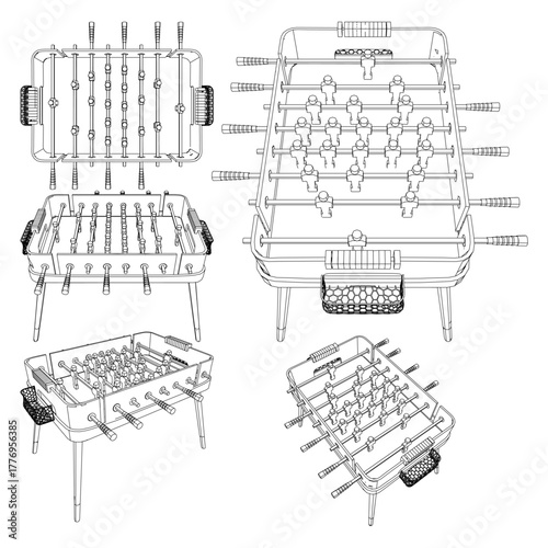 Football And Soccer Table Game Vector. Illustration Of Foosball Table Game Isolated On White Background.