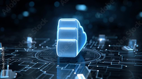 A cloud computing technology concept illustrates the delivery of computing services over the internet, enabling flexible resources, scalable solutions, enhanced collaboration for users and businesses.