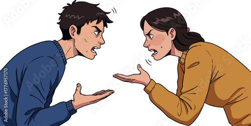 Angry Couple Arguing With Exasperated Expressions In Casual Outfits