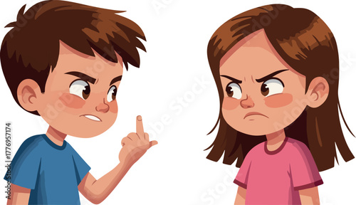 Angry Kids Arguing Pixel Art Isolated Vector