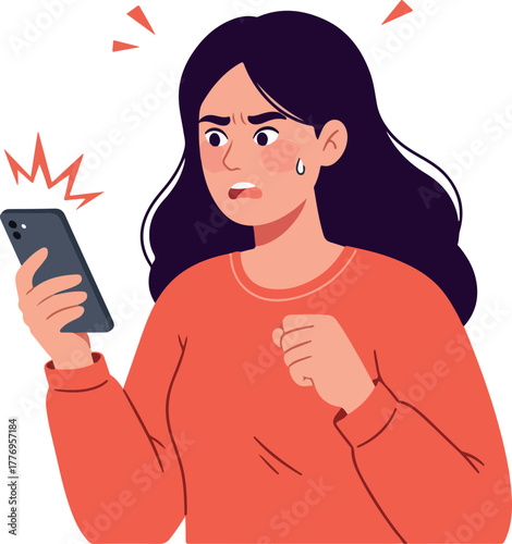 Angry Woman Holding Smartphone Upset Face Pixel Art Style
