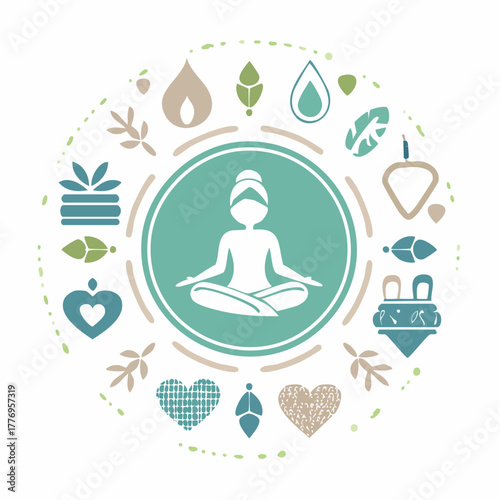 Meditating woman surrounded by nature-inspired elements a holistic wellness concept