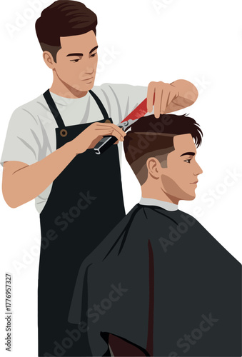 Barber Cuts Hair On Man With Clippers Flat Illustration