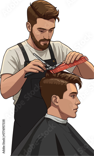 Barber Giving Man Stylish Haircut In Modern Salon
