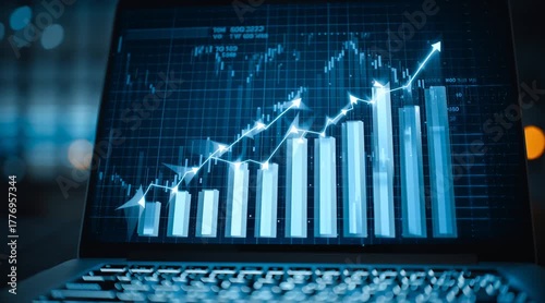 A digital currency growth chart showing an upward trend in value. The chart illustrates the increasing value of digital assets over time, highlighting trends in cryptocurrency and financial progress.