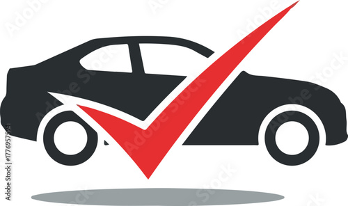 Black Car With Red Check Mark Isolated Object Vector Flat Design