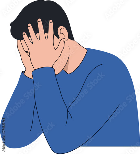 Blue Shirt Man Facepalm Frustration Isolated Flat Design Vector