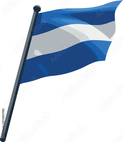 Blue White Flag Waving On Pole Simple Flat Design Isolated Object