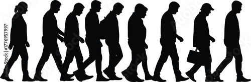Silhouette of People Walking | Crowd Movement Vector Illustration | Human Figures in Motion