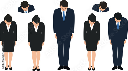 Business People Bowing Low In Business Attire Flat Design