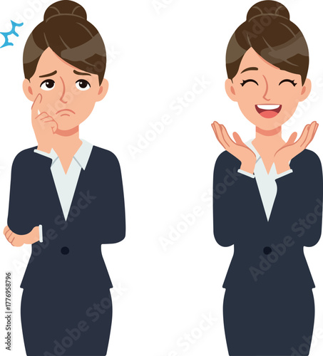 Business Woman Character Flat Vector Art Diverse Emotions Office Attire