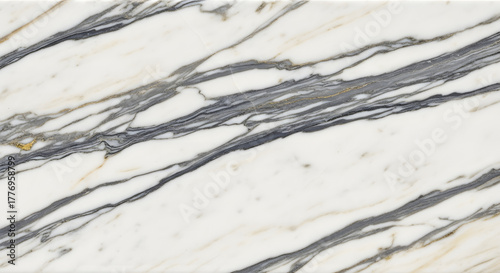 Elegant white marble texture featuring prominent diagonal veins in dark grey and subtle gold accents, creating a luxurious natural stone background