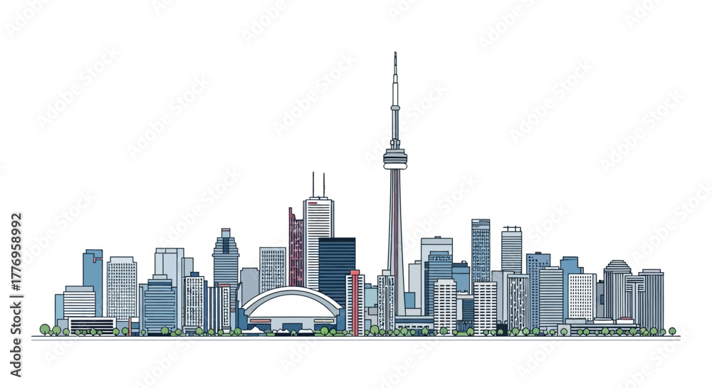Fototapeta premium Toronto skyline buildings CN Tower stadium cityscape against white background