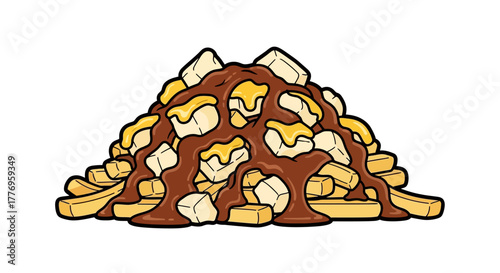 Cartoon poutine with fries cheese curds and brown gravy