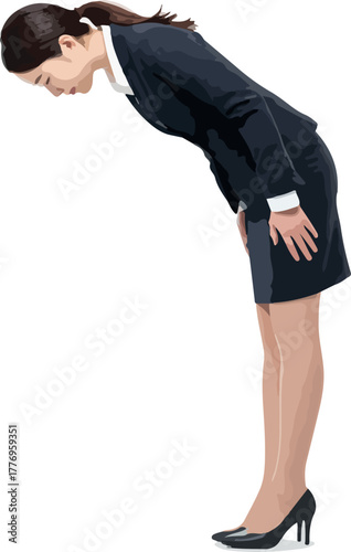 Businesswoman Bowing Respectfully in a Dark Suit White Blouse