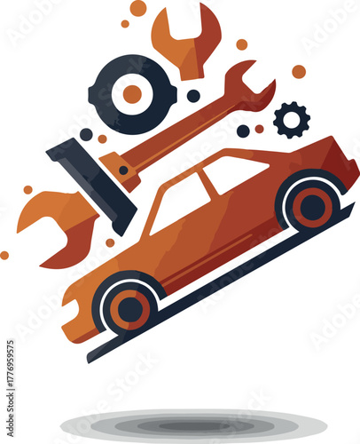 Car Repair Tools Spanners Wrench Mechanic Auto Service Icon Orange Blue