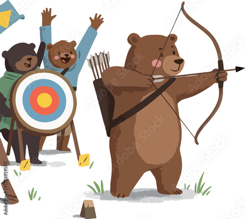 Wallpaper Mural Cartoon Bears Archery Competition White Background Joyful Celebration Torontodigital.ca