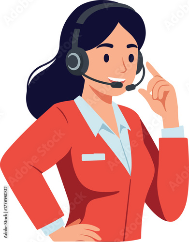 Customer Service Woman in Red Jacket and Headset Animated Flat Design