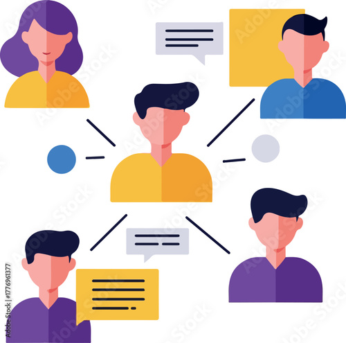Diverse People Connected Network Flat Design Communication Chat Icons