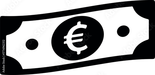 Euro Currency Money Symbol Flat Black and White Icon