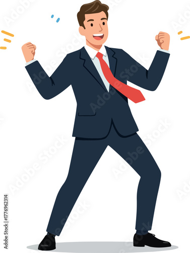 Excited Businessman Celebrating Success in a Navy Blue Suit