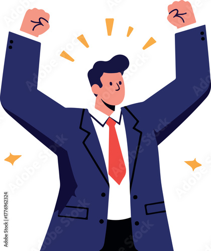 Excited Businessman Celebrating Success Flat Design Style