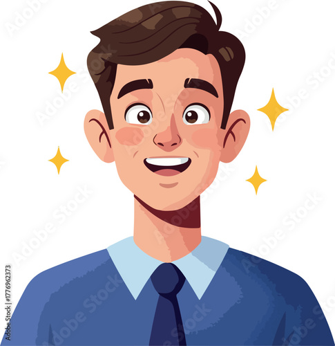 Excited Man with Sparkles Flat Design Style Isolated Illustration