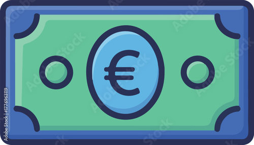 Green Euro Banknote With Blue Circle And Cent Symbol Isolated Simple Flat Icon