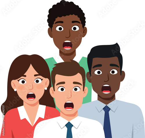 Group Of People Scared Shocked Expression Vector Illustration