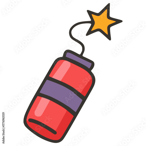 Red dynamite stick explosive flat color vector illustration template design