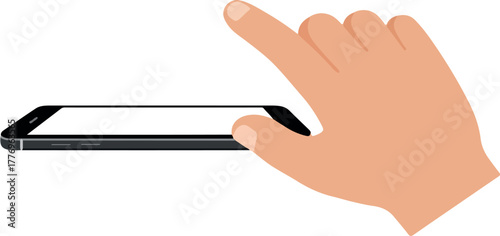 Hand Touching Smartphone Screen With Index Finger Flat Design Isolated Object