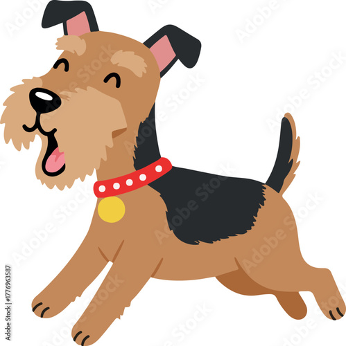 Happy Airedale Terrier Dog Running Playful Cartoon Isolated Vector