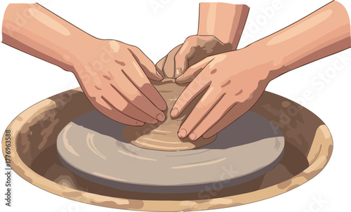 Hands Shaping Clay On Pottery Wheel Minimalist Illustration