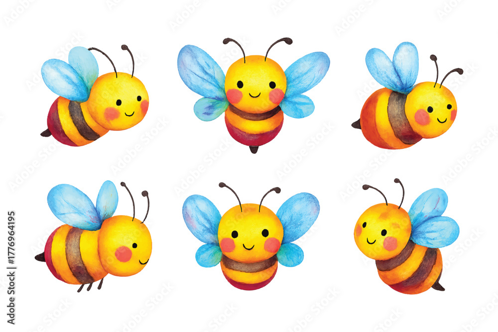 Obraz premium watercolor cute bees bundle collections