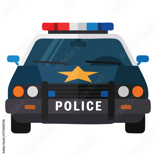 Police car front view illustration patrol auto icon vector artwork suitable for emergency vehicle law enforcement and public safety creative design
