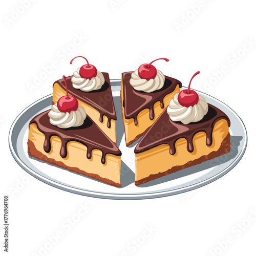 Plate with cakes illustration isolated on white background vector artwork suitable for dessert food bakery pastry or sweet themed creative designs
