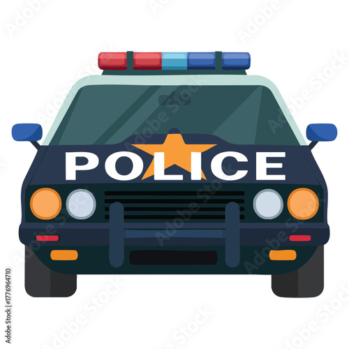 Police car front view patrol auto icon vector illustration perfect for law enforcement emergency vehicle signage and creative design elements