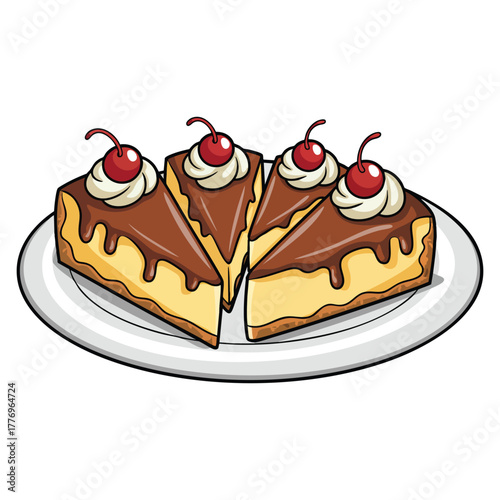 Plate with three slices of cakes on white background illustration vector design perfect for dessert food pastry bakery or sweet themed creative artwork
