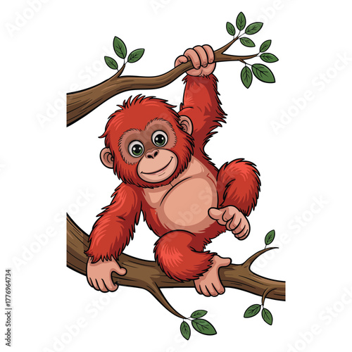 Playful red orangutan illustration isolated on white background vector artwork perfect for jungle wildlife animal or cartoon themed creative design
